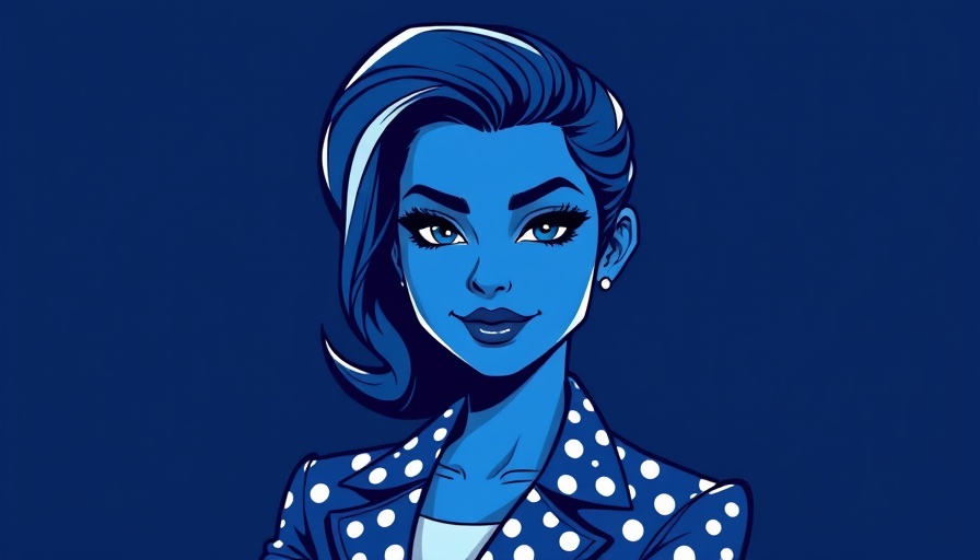 Stylized blue portrait of a woman in polka dot blazer, sennder logistics theme