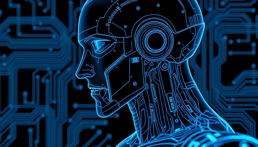 Capella AI Services futuristic robot blueprint with glowing circuitry.
