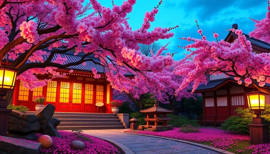3D Scene Generation of a serene Japanese garden with cherry blossoms.