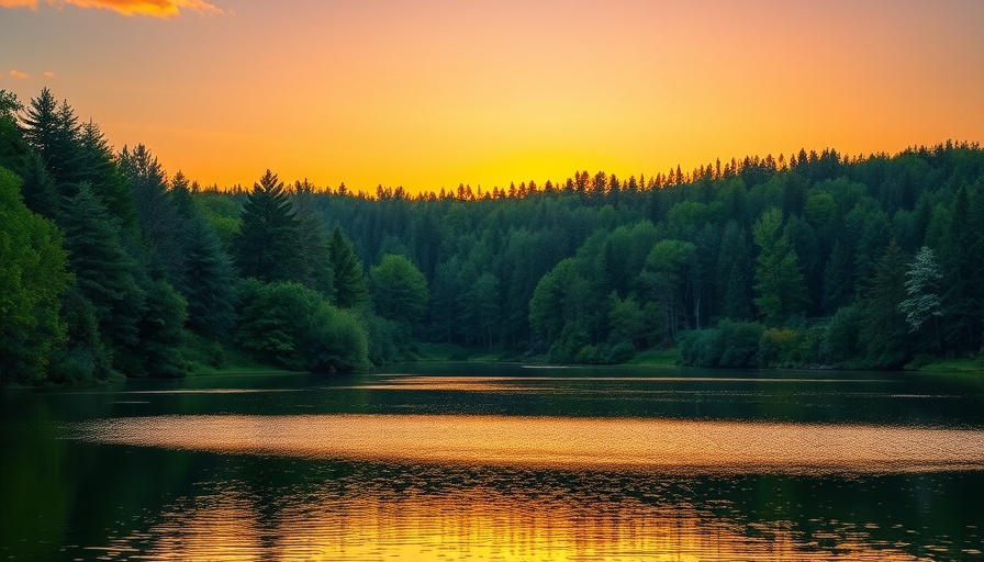 Sunset view of forest and lake, RV living Connecticut scenery