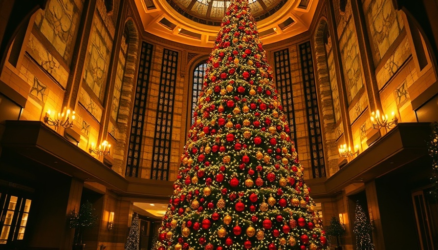 Grand Christmas tree in NYC hotel lobby, NYC holiday attractions.