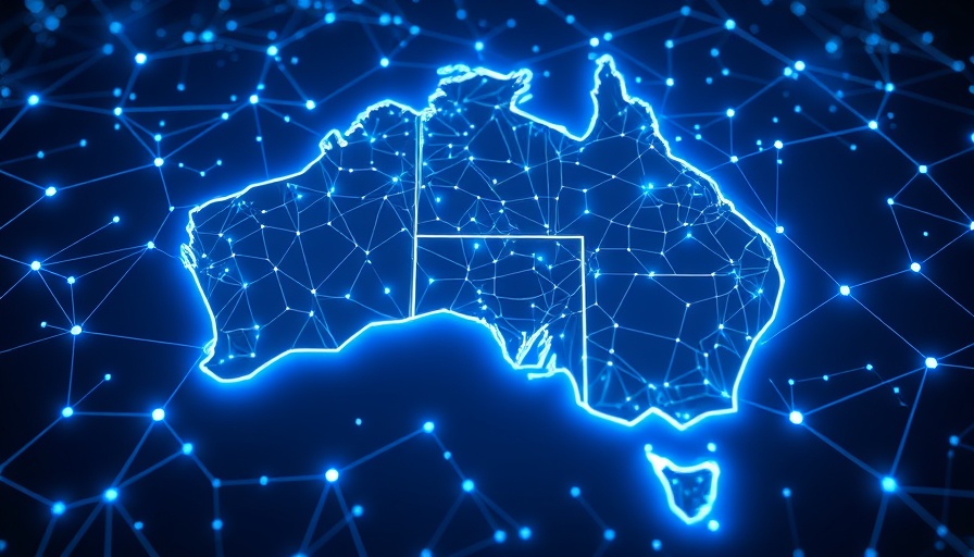 Futuristic hexagonal map of Australia representing data connectivity
