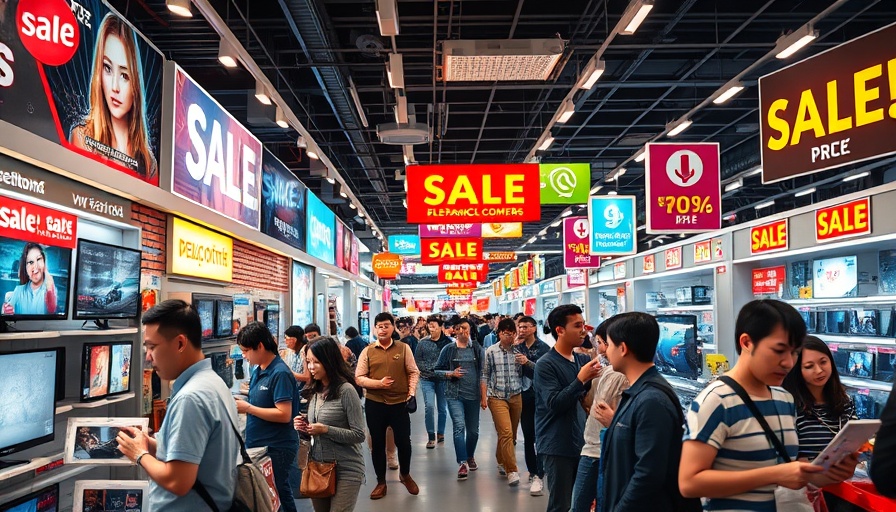 Cyber Monday Deals excitement at electronics store.