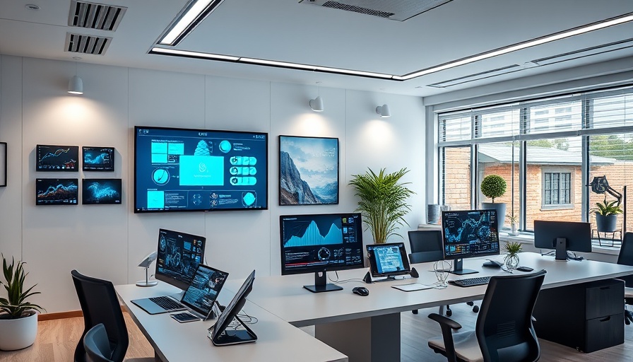 Modern workspace with digital AI tools on screens