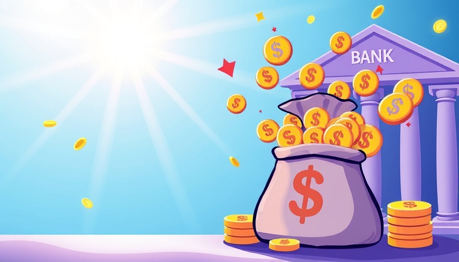 AI startup funding illustration with dollar signs and money bag.