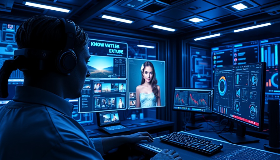 AI deepfake detection interface in futuristic lab setting.