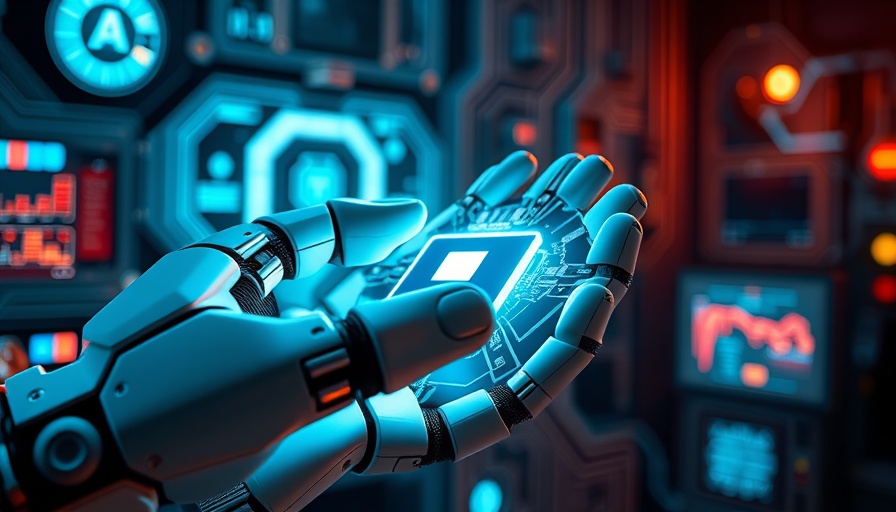 AI nanotechnology in futuristic robotic hand holding microchip