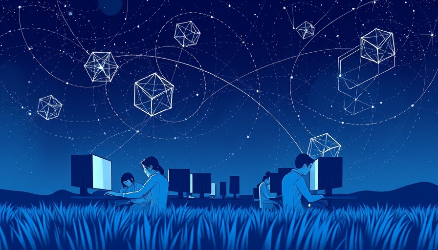 Stylized group working on AI model architecture under starry sky.