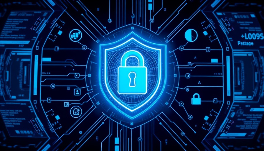 Cybersecurity trends visual with shield and lock symbol.