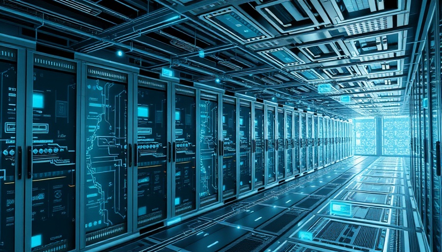Futuristic AI infrastructure with digital networks and servers