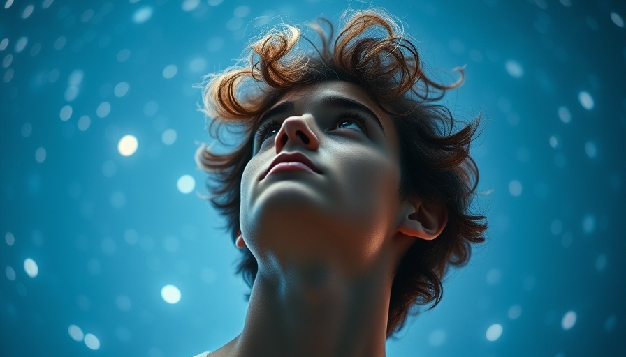Contemplative young man inspired by cosmic glow, LLM courses theme.