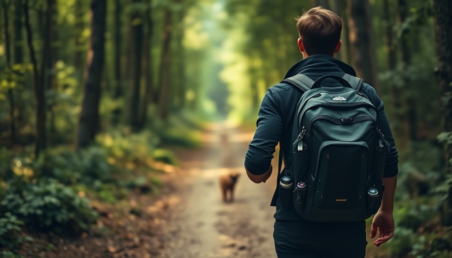 Vanlife technology enthusiast hiking with a tech-filled backpack.