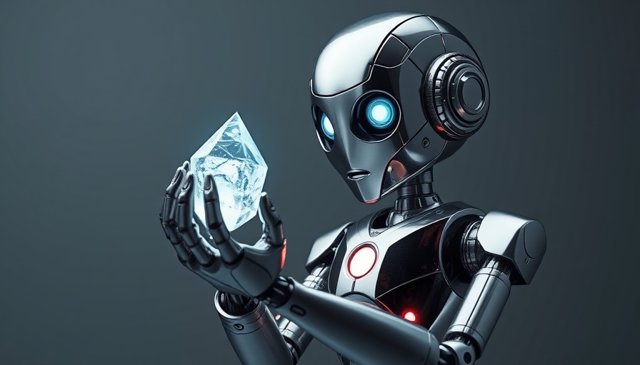 Metallic robot holding crystal, AI Embedding Service concept