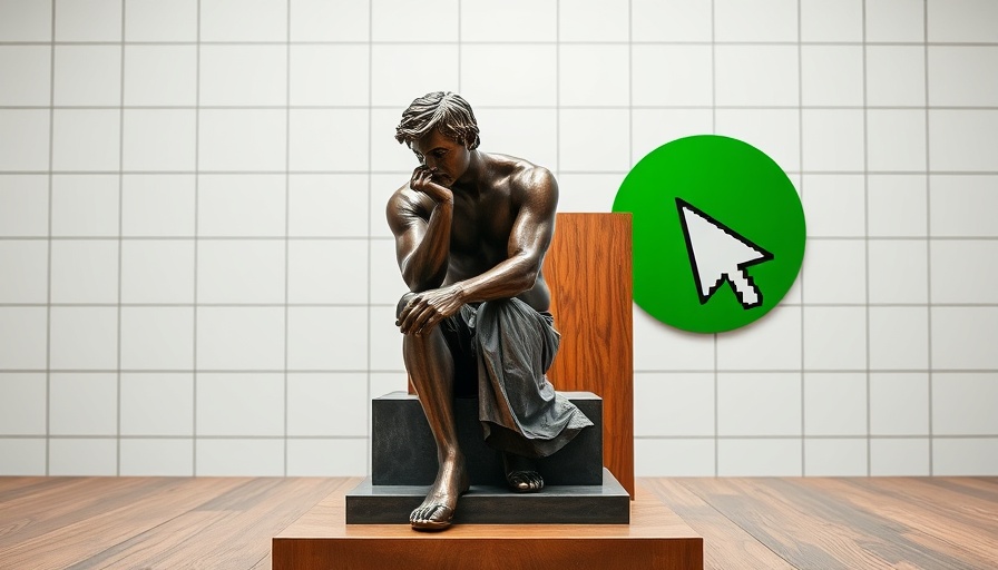 AI policy concept with statue and digital cursor on grid.