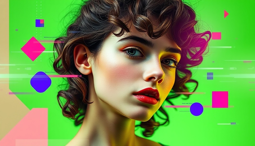 Vibrant digital artwork of young woman with glitch, AI policy change theme.