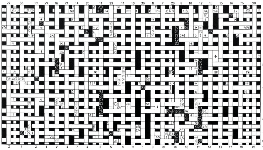 Complex business crosswords grid, intricate design with numbers.