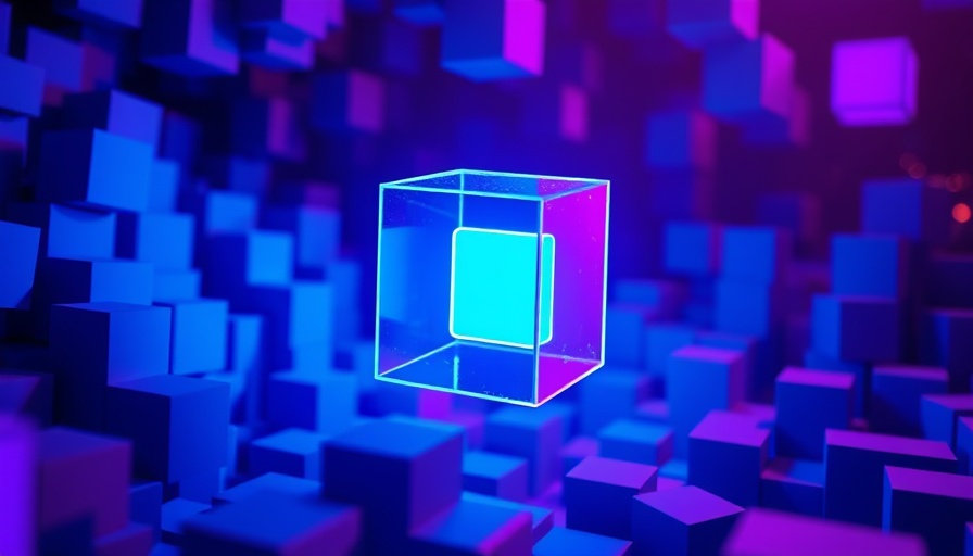 Futuristic blue cube in a generative AI digital environment