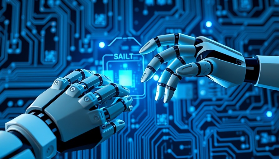 Robotic hands offer live AI insights on devices in digital setting.