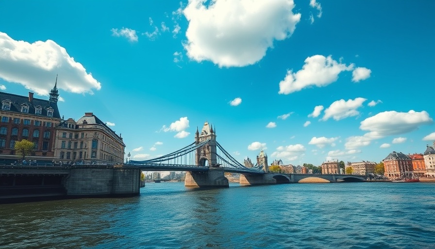 Waterfront scene with drawbridge and buildings under a clear sky.
