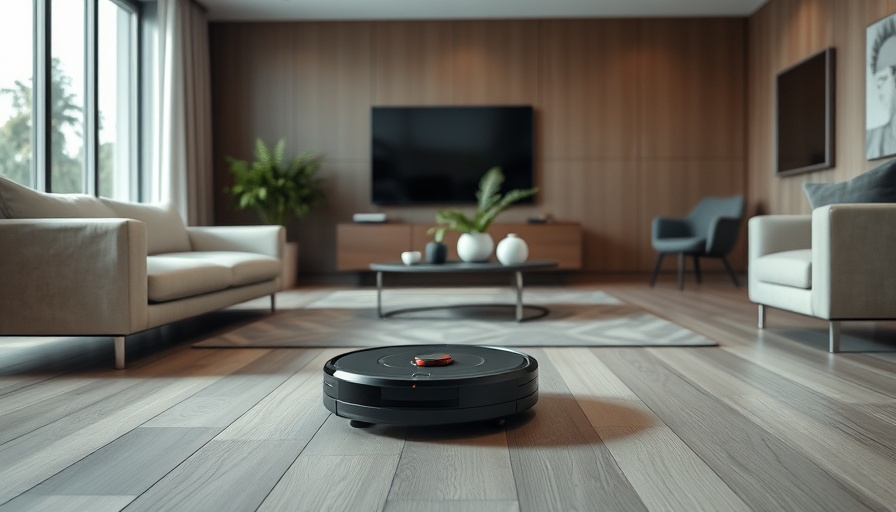 Robot vacuum gliding across the floor in a modern living room, showcasing robot vacuum deals.