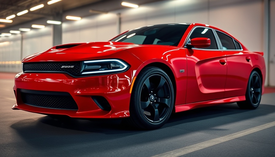 Sleek red Dodge Charger Daytona EV with dynamic light trails.