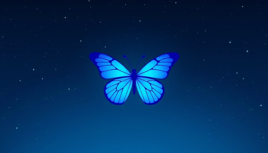Blue butterfly logo on starry night sky, AI investment