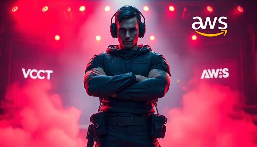 AI esports scene, VCT Hackathon challenge with dynamic red lighting.