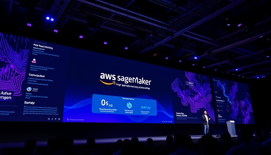 AWS SageMaker presentation at tech conference with speaker on stage.