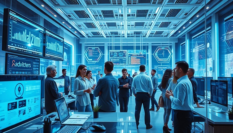 Futuristic digital transformation scene in a modern office.