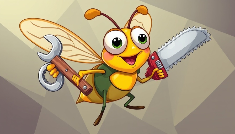 Cartoon fly with tools illustrating Python sleep function concept.