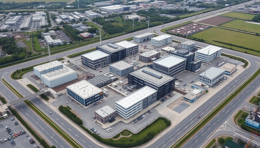 Industrial complex in real estate partnerships, aerial view.
