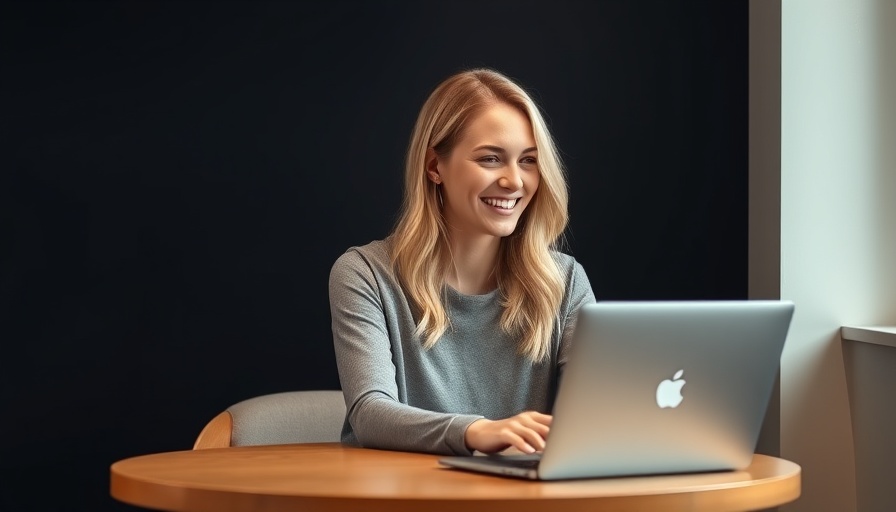 Smiling woman with laptop in professional setting discussing Scalable AI.