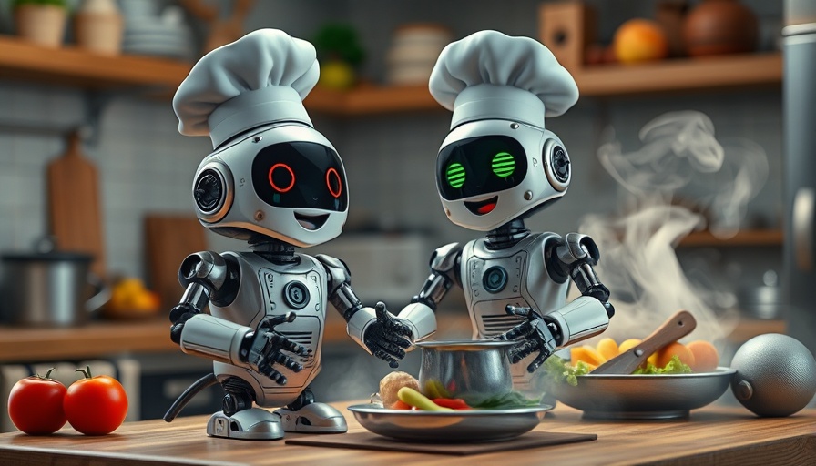 AI development robot chef cooking miniature robots in kitchen.
