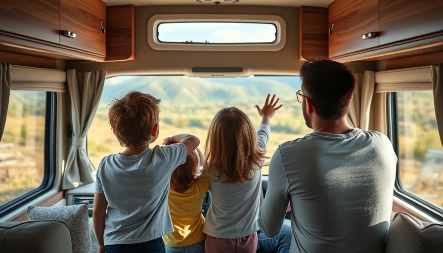 Family experiencing RV travel trends, enjoying scenic view.