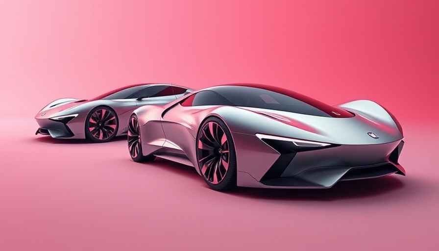 Futuristic electric Popemobile concept cars on pink_background.