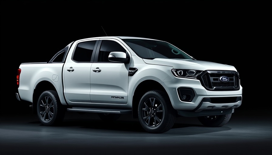 Sleek modern white pickup truck in dark studio setting.