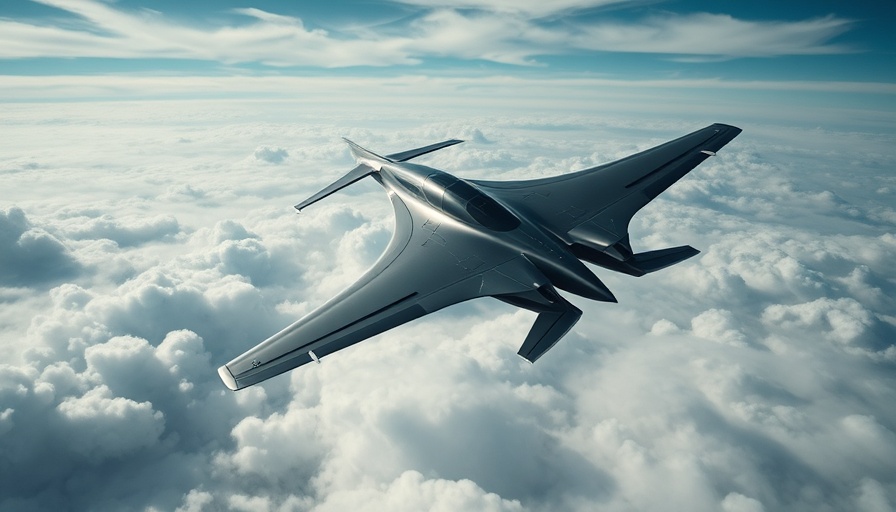 Futuristic AI aircraft design in cloudy sky