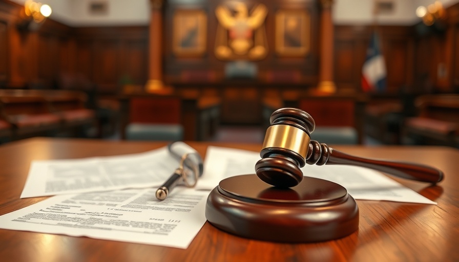 Courtroom scene representing Microsoft lawsuit, legal documents and gavel.