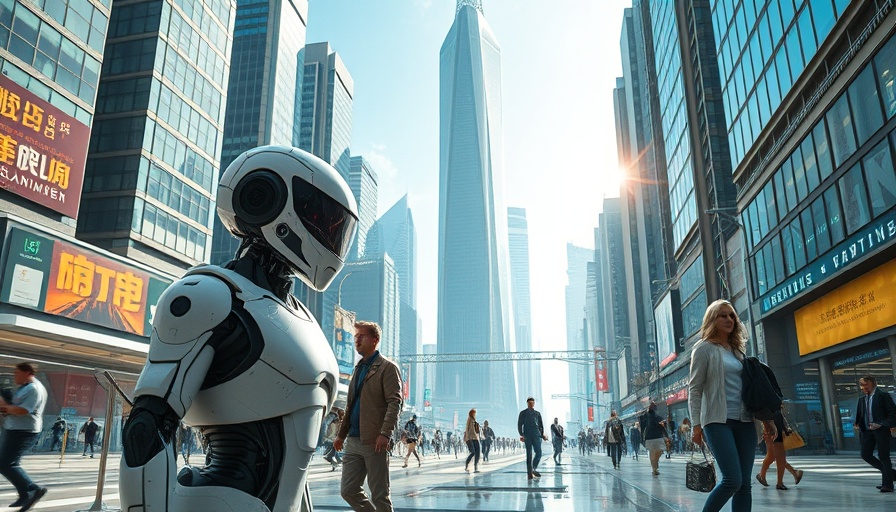 Futuristic cityscape with AI interaction impact