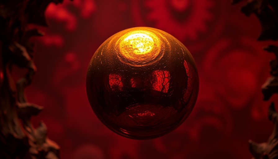 Glossy golden Pac-Man figure in a dark, abstract red setting.