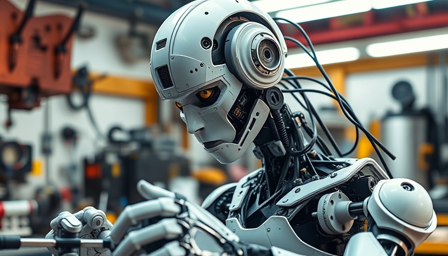 No-Code AI Platform concept: advanced robot in a workshop.