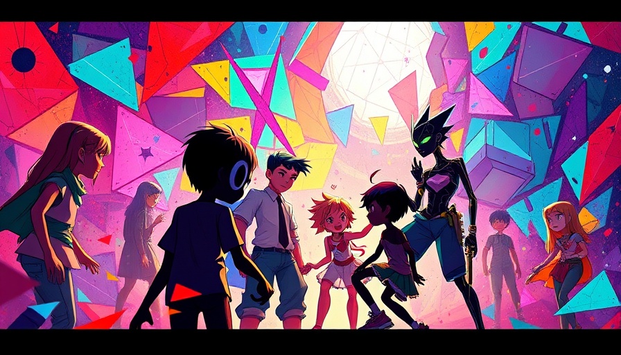 Colorful abstract art with animated characters, microbial food theme.