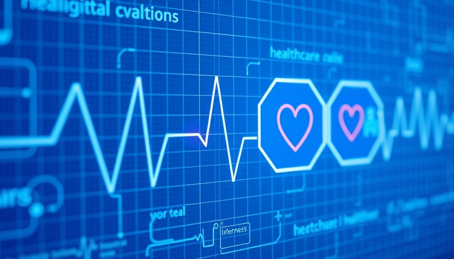 Digital healthcare strategies interface with heartbeat line and icons.
