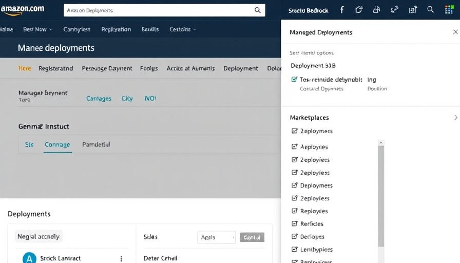 Amazon Bedrock interface showing AI tools for managing deployments.