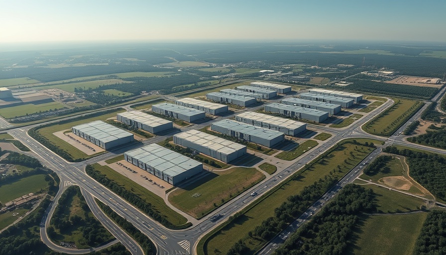 Aerial view of Meta AI data center complex with greenery.