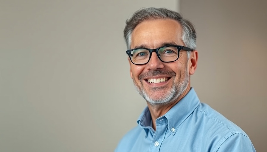 Smiling middle-aged man in blue shirt, AI-powered search discussion.