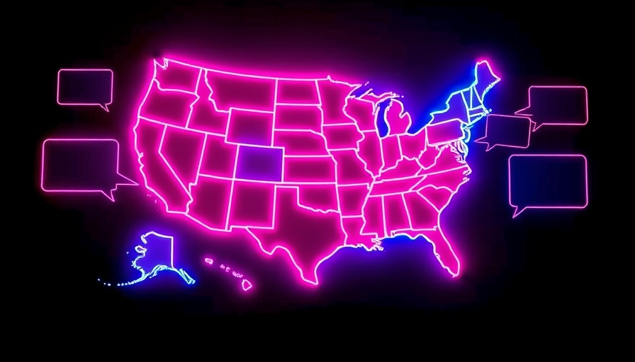 Neon map of USA with speech bubbles highlighting TikTok crowdfunding