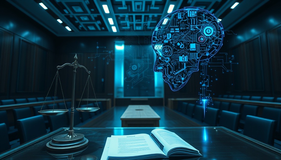 Abstract AI law challenges illustration with futuristic elements.