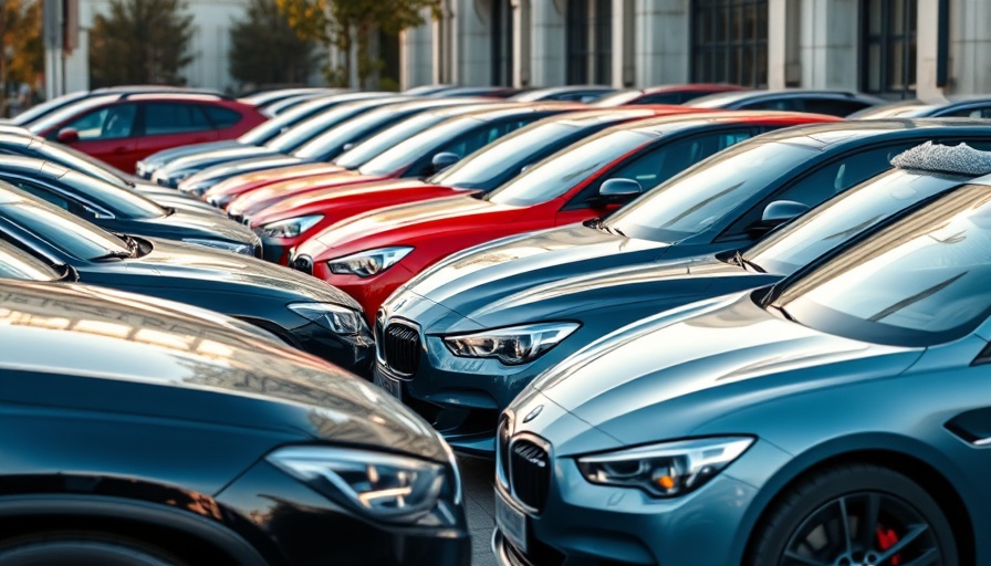 EV financing growth: Row of sleek modern cars in urban parking lot