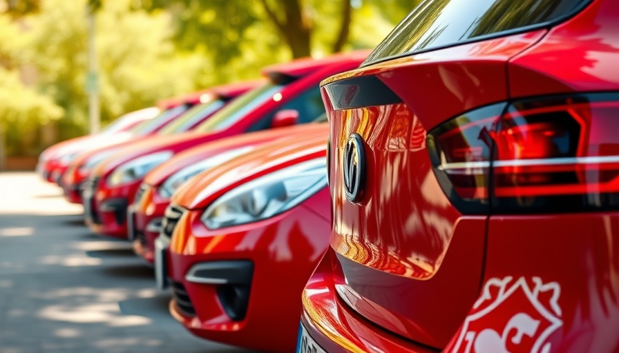 Car financing options with a lineup of parked cars.